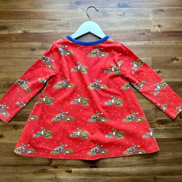 Mini Boden Red Navy Printed Deer Woodland Polka Dot Long Sleeve Tunic Knit Top - Picture 5 of 8